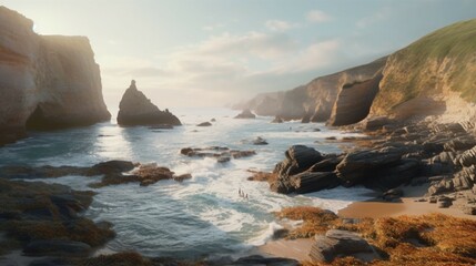 A rugged coastline with rugged cliffs and stunning Generative Ai