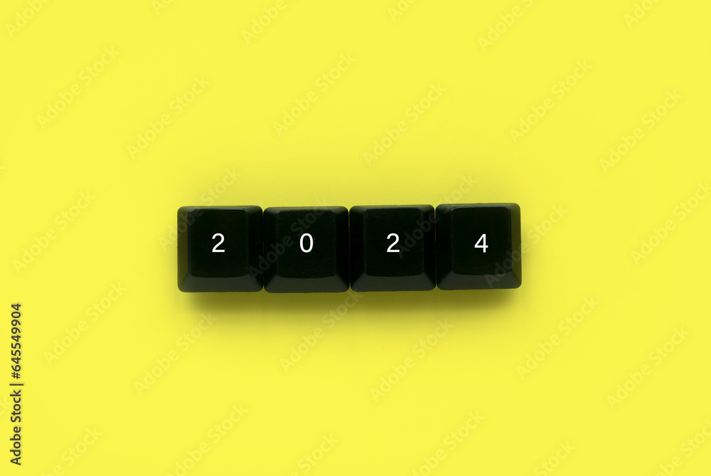 Fototapete New year concept. Computer keyboard written with new year number.