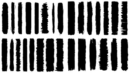 Paint brushstroke ink lines for text. Black paint splattered in dirty style brushstroke grunge splash. Isolated black ink stencils for design. Ink brush strokes, hand drawn black sticker. Vector	