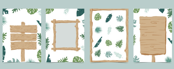 Wood frame collection of safari background.Editable vector illustration for birthday invitation,postcard © piixypeach