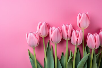 Fototapeta premium pink tulips on pink background