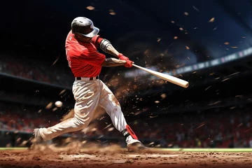 Fotobehang Baseball player hitting a home run. © Bargais