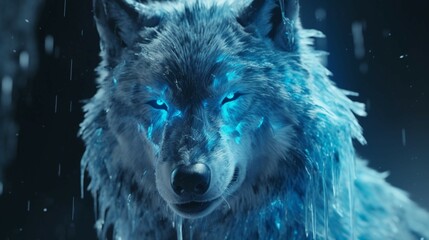 Wolf with icy blue fur and crystal-blue eyes howling Generative Ai