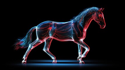 Obraz na płótnie Canvas Horse with neon red and blue lines.
