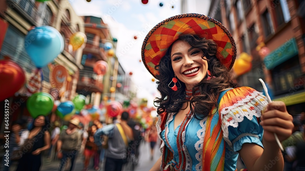 Wall mural Portrait beautiful woman with carnival costume AI Generative 