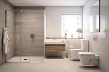 Modern bathroom interior, white design.