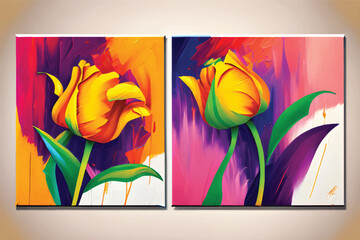 Colorful Bloom: Beauty in Nature and Fragility of a Multi-Colored Rose Bouquet. Oil painting.