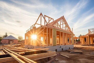 New wooden house under construction. 
