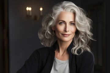Fototapeta premium Beautiful middle age gray haired woman.