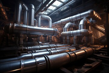 Stainless steel pipes at the factory.