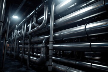 Stainless steel pipes at the factory.