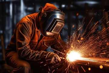 Welder is welding metal.