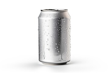 Aluminium can of beverage with water drops.