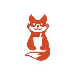 fox drink cup logo mascot vector icon illustration