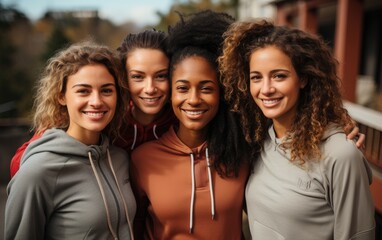 Fototapeta premium Four athletes, diverse sports women portrait, generative ai
