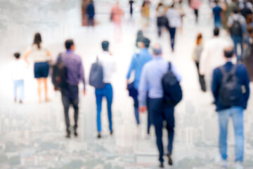 people crowd blur walking in the city People walking in the business office building