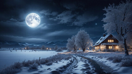 Christmas background with night winter landscape