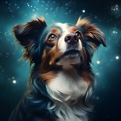 宇宙を感じる犬　dog that feels the universe　GenerativeAI