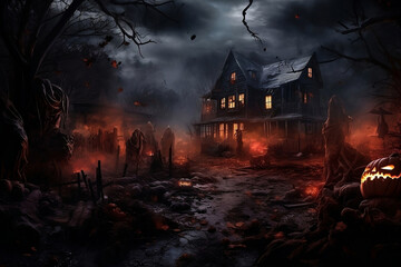 halloween night in the woods, burning house, halloween day, Wicked Woods: Haunting Halloween Night with Eerie Burning House