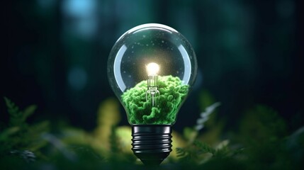 Green eco friendly lightbulb green energy concept generative ai