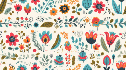 Folk Art Illustration - A Collection of Flowers