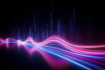 Fototapeta premium abstract futuristic background with pink blue glowing neon moving high speed wave lines and bokeh lights. Data transfer concept Fantastic wallpaper