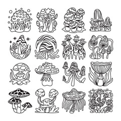 mushroom hand drawn vector set	