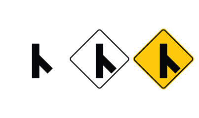 icon Right Side Road (Diagonal) sign  yellow outline traffic warning sign design for yellow background and black and white background