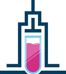 Town tower with laboratory bottle