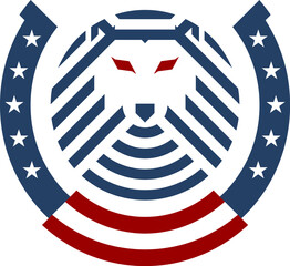 Obraz premium Horse shoe with american flag and lion