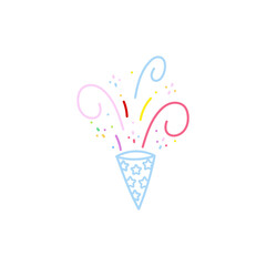 cute party popper isolated confetti explosion firecrackers celebration vector drawing illustration hand drawn style