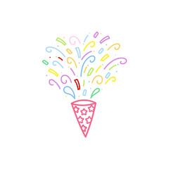 cute party popper isolated confetti explosion firecrackers celebration vector drawing illustration hand drawn style