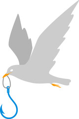 Seagull with with fishing hook
