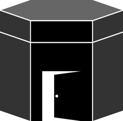 Black hexagonal box with door