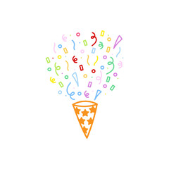 cute party popper isolated confetti explosion firecrackers celebration vector drawing illustration hand drawn style