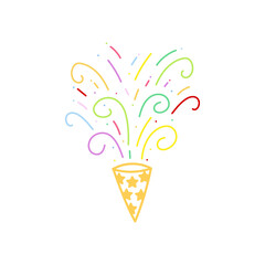 cute party popper isolated confetti explosion firecrackers celebration vector drawing illustration hand drawn style