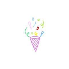 cute party popper isolated confetti explosion firecrackers celebration vector drawing illustration hand drawn style