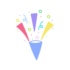 cute party popper isolated confetti explosion firecrackers celebration vector drawing illustration hand drawn style