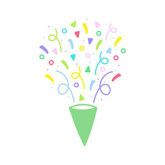 cute party popper isolated confetti explosion firecrackers celebration vector drawing illustration hand drawn style