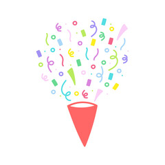 cute party popper isolated confetti explosion firecrackers celebration vector drawing illustration hand drawn style