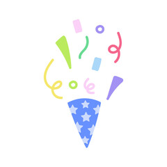 cute party popper isolated confetti explosion firecrackers celebration vector drawing illustration hand drawn style