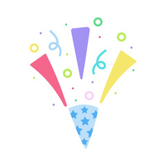 cute party popper isolated confetti explosion firecrackers celebration vector drawing illustration hand drawn style