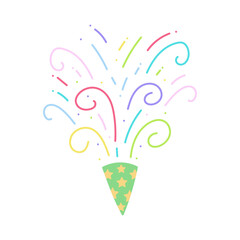 cute party popper isolated confetti explosion firecrackers celebration vector drawing illustration hand drawn style