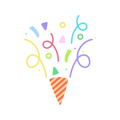 cute party popper isolated confetti explosion firecrackers celebration vector drawing illustration hand drawn style