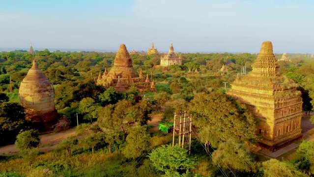 Bagan Myanmar, Sunrise above temples and pagodas of Bagan Myanmar, landscape with temples and pagodas