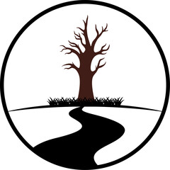 Circular shape with dead tree and road