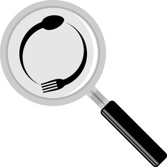 Magnifying glass with circular spoon and fork