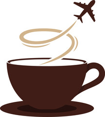 Coffee cup with flying plane