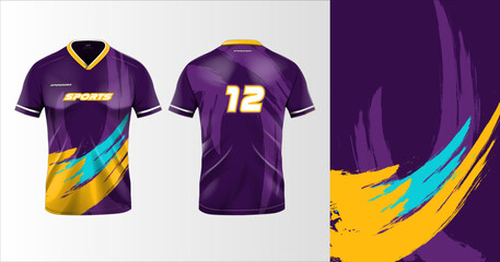 Sport jersey template mockup grunge abstract design for football soccer, racing, gaming, purple color © Nimpuna O