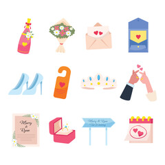 Wedding element flat illustration vector set